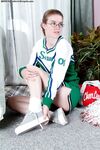 Spectacled Chick Jennifer Vale In Cheerleader Uniform Demonstrates